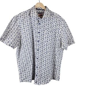 Johnnie-O Mens Shirt XL Short Sleeve Button Up Hangin Out‎ Tropical Leaf Print